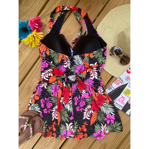 Swimsuits for All Swim Dress 16 V-Neck Halter Floral Print NEW - Picture 2 of 8